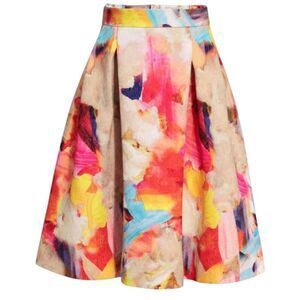 ​H&M Abstract Watercolor Jacquard Pleated Midi Skirt Size 4